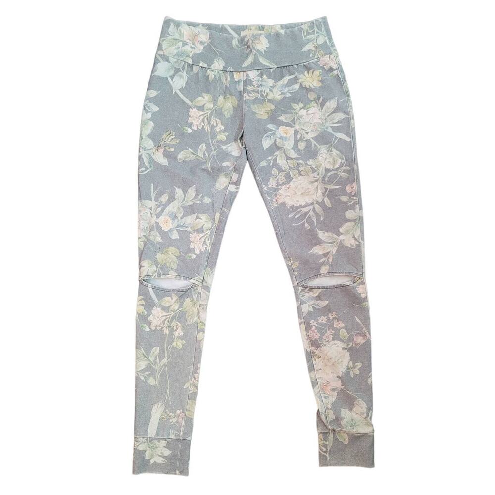 Chaser‎ Leggings Grey Floral Open Knee Size Medium NWT